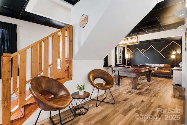 rec room featuring wood finished floors and pool table