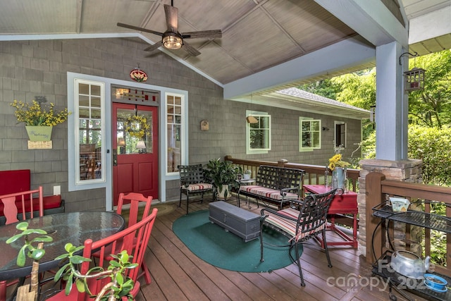 322 Crestview Dr, Black Mountain, NC 28711 - wooden deck featuring outdoor dining area and ceiling fan