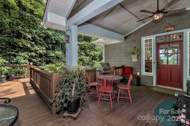 322 Crestview Dr, Black Mountain, NC 28711 - wooden terrace featuring grilling area and ceiling fan