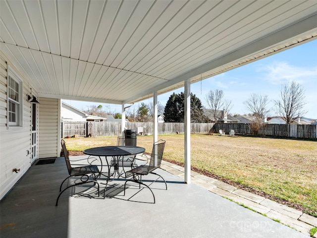 view of patio with outdoor dining space and a fenced backyard