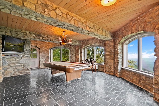 1245 Laurel Ln, Blowing Rock, NC 28605 - game room featuring arched walkways, wood ceiling, and billiards
