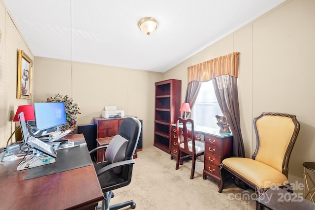 view of carpeted home office