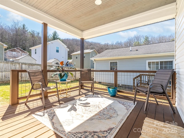 wooden terrace featuring fence