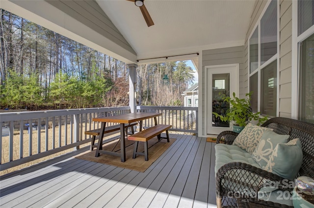 17609 Caddy Ct, Charlotte, NC 28278 - deck with outdoor dining area and ceiling fan
