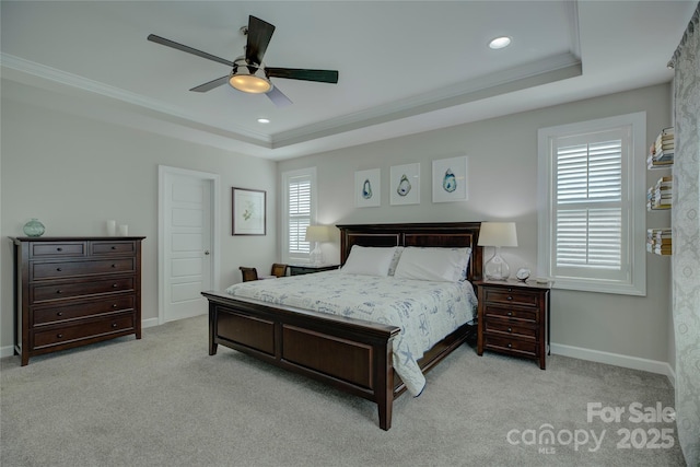 17609 Caddy Ct, Charlotte, NC 28278 - carpeted bedroom featuring recessed lighting, baseboards, a tray ceiling, and ornamental molding