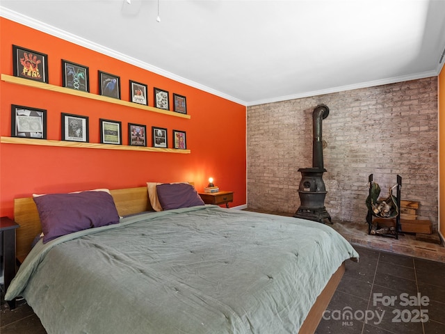tiled bedroom featuring ornamental molding