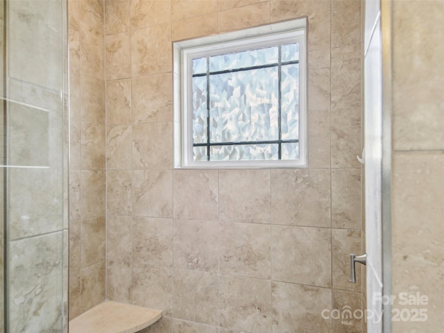 full bathroom featuring a shower stall and a wealth of natural light