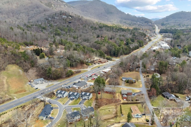 bird's eye view with a mountain view