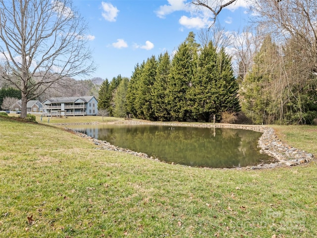 view of yard with a water view