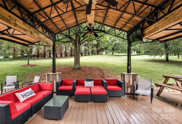 4825 1st Street Ct NW, Hickory, NC 28601 - wooden terrace with outdoor lounge area and a lawn