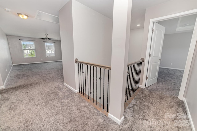 19113 Hawk Haven Ln, Charlotte, NC 28278 - hall featuring carpet and an upstairs landing
