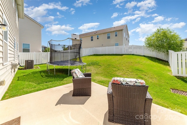 19113 Hawk Haven Ln, Charlotte, NC 28278 - fenced backyard with a patio and a trampoline