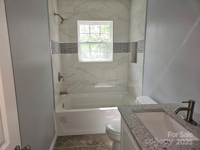 bathroom featuring shower / washtub combination, vanity, and toilet