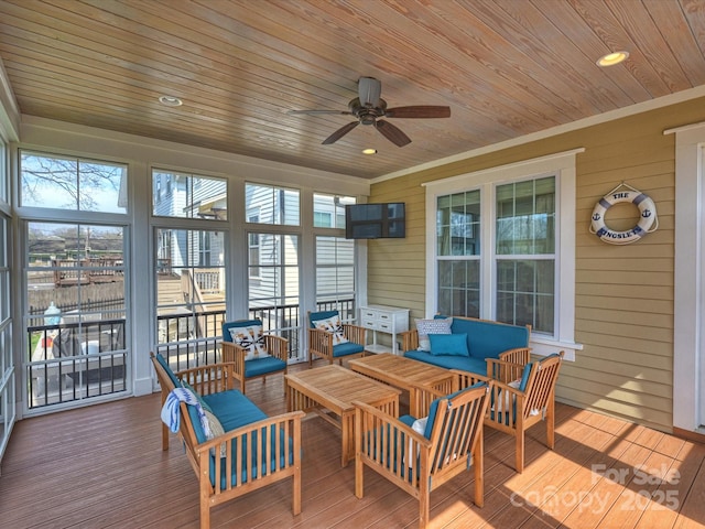 1905 Summey Ave, Charlotte, NC 28205 - sunroom / solarium featuring outdoor lounge area and a ceiling fan