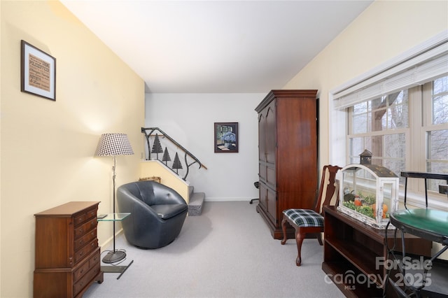 sitting room featuring baseboards and carpet floors