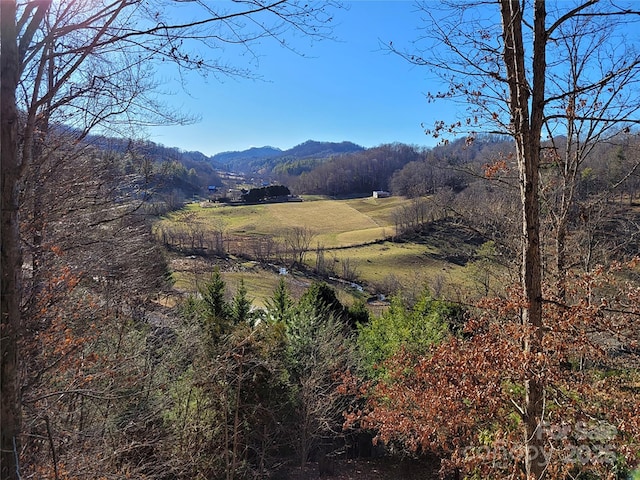 mountain view featuring a rural view and a wooded view