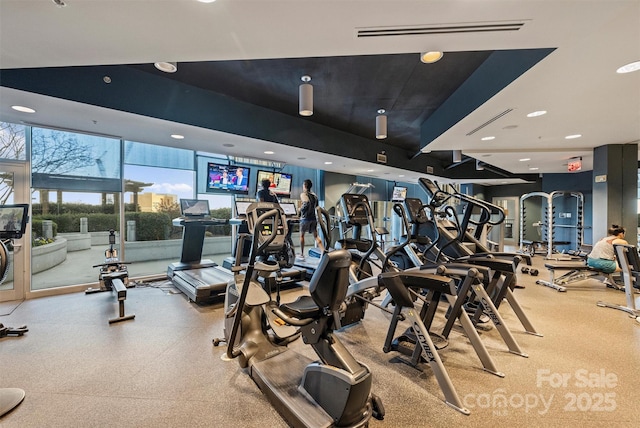 210 N Church St Unit 1413, Charlotte, NC 28202 - workout area with a wall of windows and recessed lighting