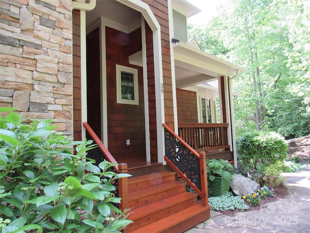 39 Hawks Pointe Ln, Weaverville, NC 28787 - view of exterior entry featuring covered porch and stone siding