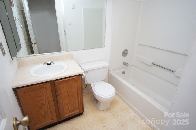 bathroom featuring shower / bathtub combination, vanity, and toilet