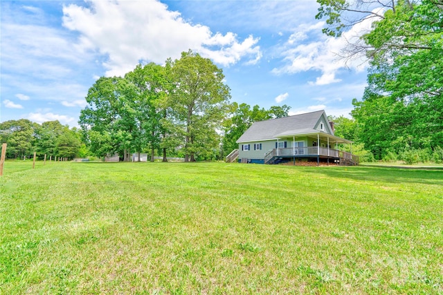 3640 Oak Haven Ln, Shelby, NC 28150 - view of green lawn with stairs and a deck