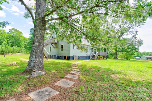 3640 Oak Haven Ln, Shelby, NC 28150 - view of grassy yard with stairway and a deck