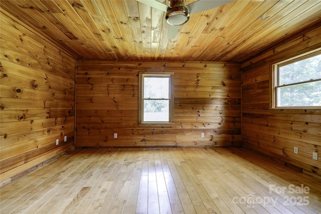 3640 Oak Haven Ln, Shelby, NC 28150 - spare room featuring healthy amount of natural light, wood ceiling, light wood-style floors, and wooden walls