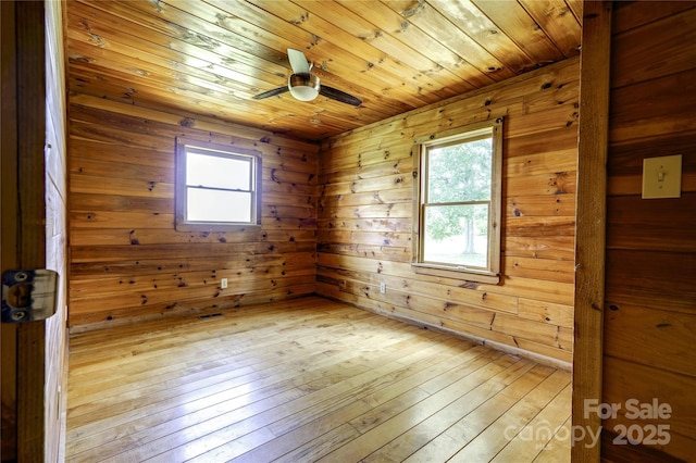 3640 Oak Haven Ln, Shelby, NC 28150 - unfurnished room with a ceiling fan, wood walls, wooden ceiling, and light wood-type flooring