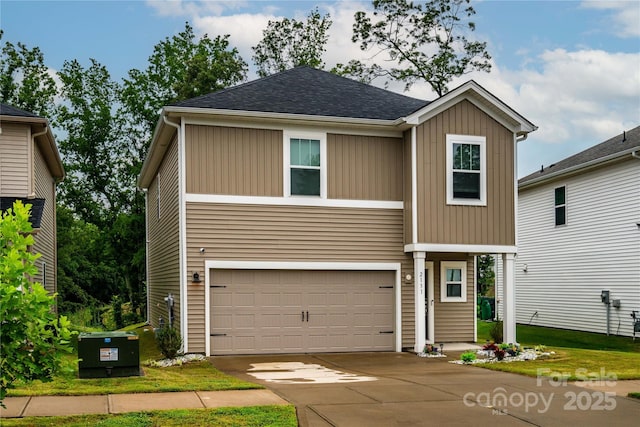 2131 Belterra Dr, Charlotte, NC 28216 - view of front of property with a garage, concrete driveway, and roof with shingles