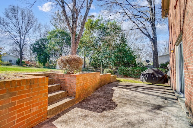 view of yard with a patio area and fence