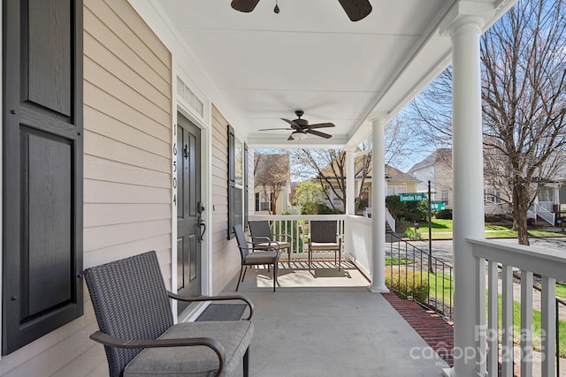 view of patio / terrace featuring a porch and a ceiling fan