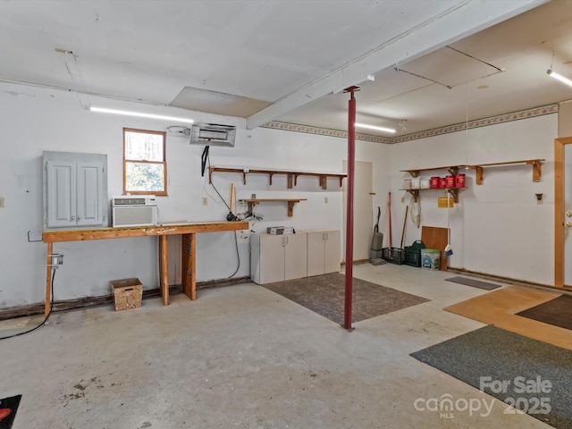 basement with a workshop area