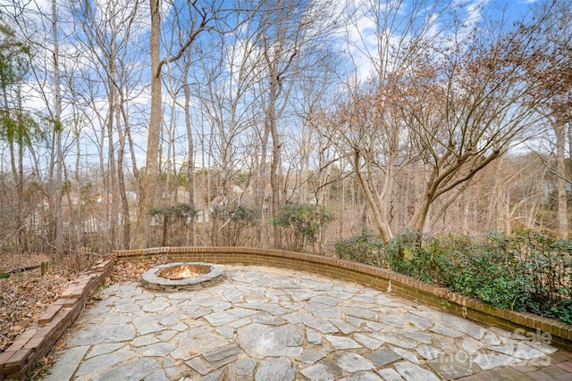 view of patio / terrace with an outdoor fire pit