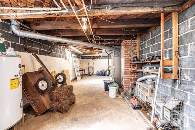 unfinished below grade area featuring electric water heater