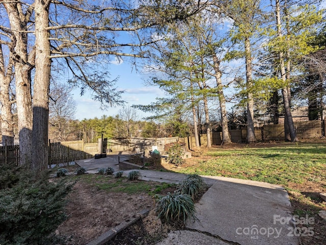 view of yard with a fenced backyard