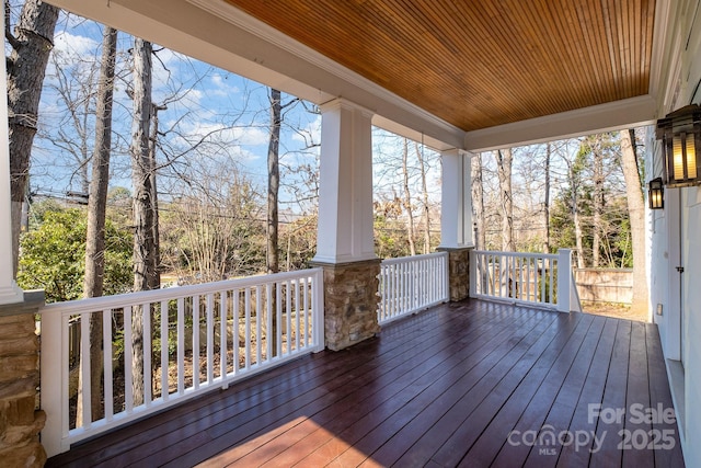 wooden deck featuring covered porch