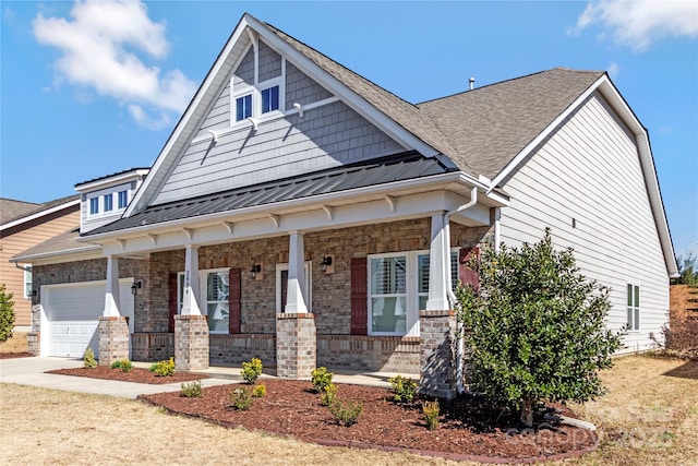 2934 Hiddenbrook Way, Fort Mill, SC 29707 - craftsman house with a garage, driveway, a standing seam roof, a porch, and metal roof