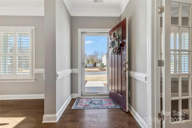 2934 Hiddenbrook Way, Fort Mill, SC 29707 - foyer entrance with visible vents, ornamental molding, baseboards, and wood finished floors