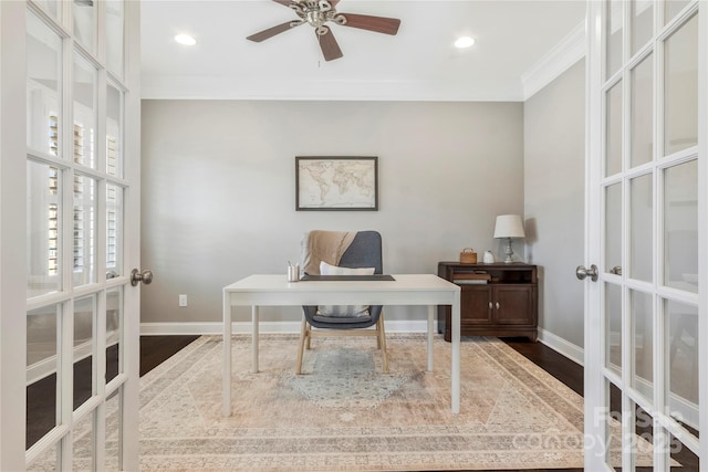 2934 Hiddenbrook Way, Fort Mill, SC 29707 - home office featuring wood finished floors, french doors, baseboards, and ornamental molding