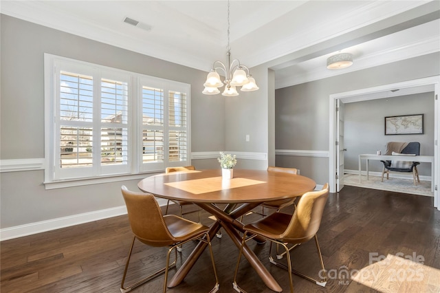 2934 Hiddenbrook Way, Fort Mill, SC 29707 - dining space featuring dark wood finished floors, a notable chandelier, and baseboards