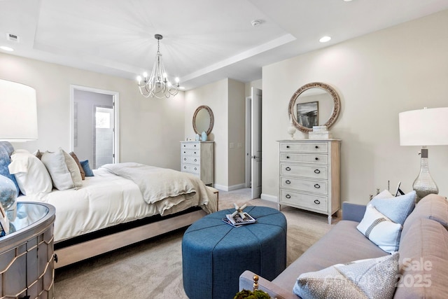 305 Basil Dr, Indian Trail, NC 28079 - bedroom with a raised ceiling, a chandelier, and recessed lighting