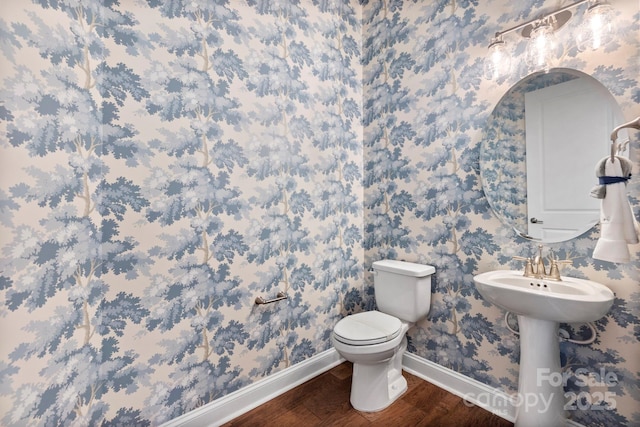 305 Basil Dr, Indian Trail, NC 28079 - bathroom featuring wood finished floors and wallpapered walls