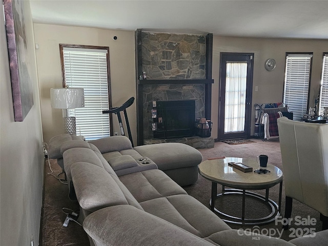 2630 Sloan Dr, Charlotte, NC 28208 - living room with carpet flooring and a fireplace