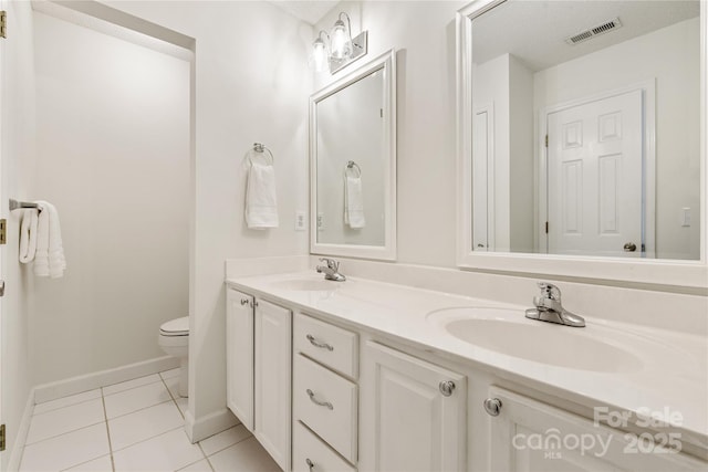 bathroom with tile patterned flooring, visible vents, a sink, and toilet