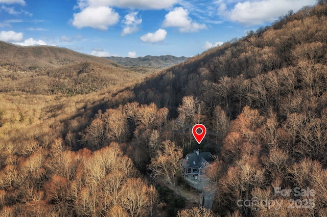 property view of mountains with a wooded view