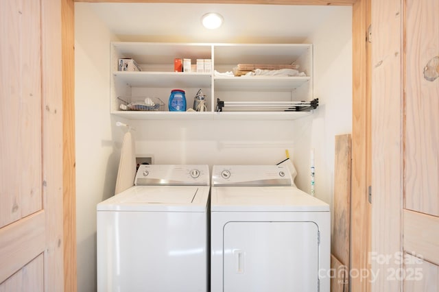 washroom with laundry area and washer and clothes dryer