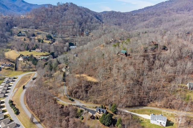 aerial view with a mountain view and a forest view