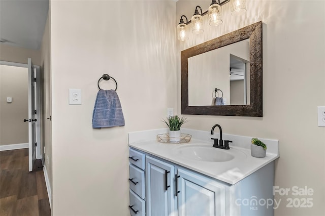 bathroom with vanity and wood finished floors