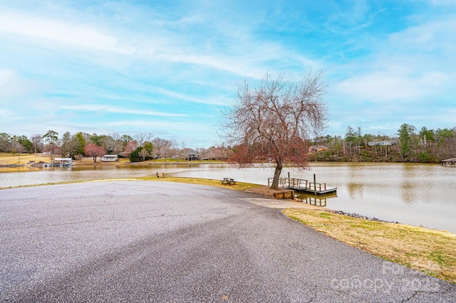 view of road with a water view