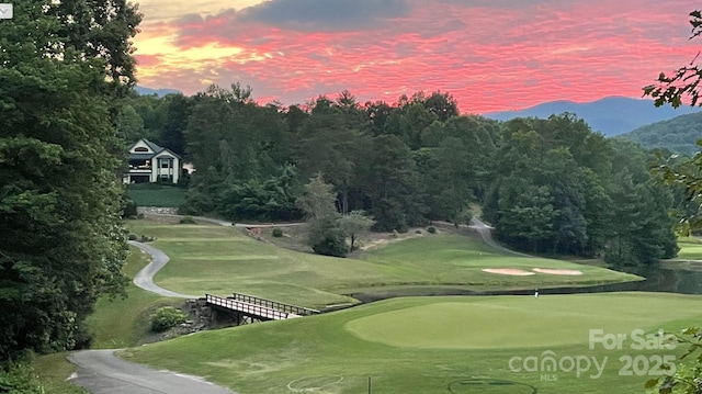 view of community featuring a yard and golf course view