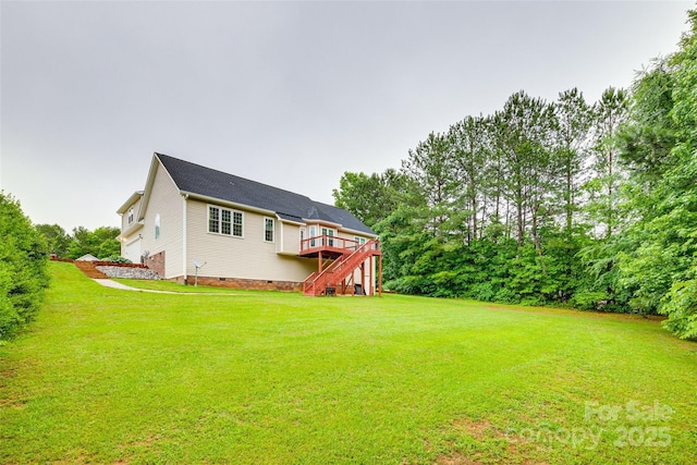 2050 Sunswept Ln, York, SC 29745 - rear view of house featuring stairway, a wooden deck, a lawn, and crawl space